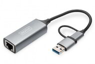 DIGITUS - USB Type-C™ gigabites Ethernet adapter 2.5G, USB-C™ + USB A (USB3.1/3.0) - DN-3028