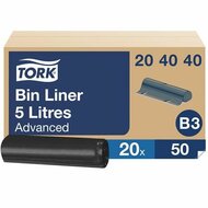 Hulladékgyűjtő zsák, 5 l, B3 rendszer, 20 x 50 db, TORK, fekete, (1000 db)