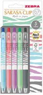 Zseléstoll készlet, 0,33 mm, nyomógombos, csíkos test, ZEBRA "Sarasa Clip Pastel", 5 különböző pasztell szín, (5 db)