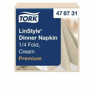 Szalvéta, iparilag komposztálható, 1/4 hajtogatott, 1 rétegű, 39x39 cm, Premium, TORK "LinStyle", krém, (50 db)