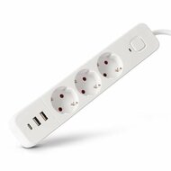 ENTAC - Elosztósor, 3 aljzat, 1,5 m, USB, kapcsolóval, fehér - ESES1.5G3-1.5-SW-2UA1UC