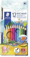 Akvarell ceruza készlet, hatszögletű, ecsettel, STAEDTLER "Noris® aquarell 144 10", 12 különböző szín, (12 db)