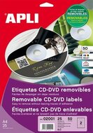 Etikett, CD/DVD, A4, matt, eltávolítható, APLI, (25 lap)