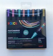 Dekormarker készlet, 1,8-2,5 mm, UNI "Posca PC-5M", 8 különböző metál szín, (8 db)