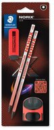 Grafitceruza készlet, hegyezővel, radírral, HB, STAEDTLER "Norix® 181", piros, (4 db)