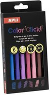 Zseléstoll, akril tintával, 0,7 mm, nyomógombos, APLI "Color Click", tavaszi színek, 6 különböző szín, (6 db)