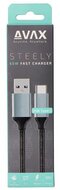 AVAX - Töltőkábel, USB-A - USB-C, 1,5 m, acélszürke - CB301G