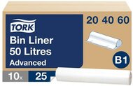 Hulladékgyűjtő zsák, 50 l, B1 rendszer, 10 x 25 db, TORK, átlátszó, (250 db)