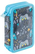 Tolltartó, töltött, 2 emeletes, cipzáras, "Gimboo Jumbo", gamer, kék