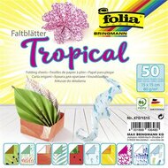 Origami papír, 15x15 cm, 80 g, 50 lap, FOLIA "Tropical", 10 különböző minta, (50 lap)