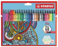 Filctoll készlet, 1 mm, STABILO "Pen 68", 30 különböző szín, (30 db)