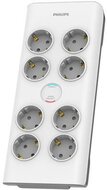 Elosztósor, 8 csatlakozóaljzat, túlfeszültség-védelemmel, 2 m kábel, PHILIPS, fehér