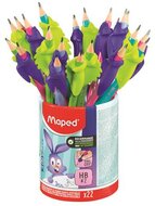 Írástanuló grafitceruza radírral, ceruzatartó, HB, háromszögletű, ceruzafogóval, MAPED "Kidy Learn", vegyes színek, (22 db)