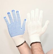 Védőkesztyű, kevertszálas, PVC pöttyözött, XL méret, natúrfehér, (12 pár)