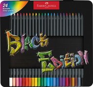 Színes ceruza készlet, háromszögletű, fémdobozban, FABER-CASTELL "Black Edition", 24 különböző szín, (24 db)