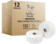 Toalettpapír, bambusz, 2 rétegű, nagytekercses, 18 cm átmérő, 150 m/tekercs, 12 tekercs, CHEEKY PANDA, fehér, (12 tek)