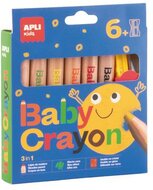 Színes ceruza készlet, vastag, hegyezővel, 3 az 1-ben, APLI Kids "Baby Crayon", 6 különböző szín, (6 db)