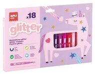 Filctoll készlet, 4,8 mm, kimosható, csillámos, APLI Kids "Glitter", 18 különböző szín, (18 db)