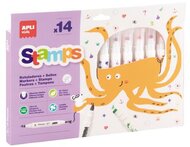 Filctoll készlet, 2,5 mm, kimosható, nyomda, APLI Kids "Stamps", 14 különböző szín és minta, (14 db)