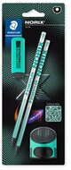 Grafitceruza készlet, hegyezővel, radírral, HB, STAEDTLER "Norix® 181", zöld, (4 db)