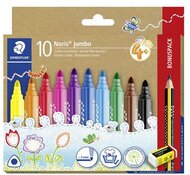 Filctoll készlet, grafitceruzával, radírral, 3 mm, háromszögletű, STAEDTLER "Noris® jumbo 328", 10+1 szín, (12 db)