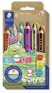 Színes ceruza készlet, duo színű, hegyezővel, STAEDTLER "Noris® junior 140", 6 különböző szín, (7 db)