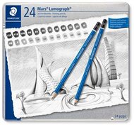 Grafitceruza készlet, fém doboz, hatszögletű, STAEDTLER "Mars® Lumograph® 100", 24 különböző keménység, (24 db)
