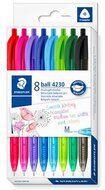 Golyóstoll, 1 mm, nyomógombos, STAEDTLER® "4230 M", 8 különböző szín, (8 db)