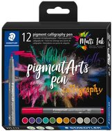 Kalligrafikus filctoll készlet, 2 mm, STAEDTLER "Pigment 375", 12 különböző szín, (12 db)