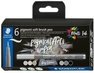 Ecsetirón készlet, STAEDTLER "Pigment 372", 6 különböző fekete és szürke árnyalat, (6 db)