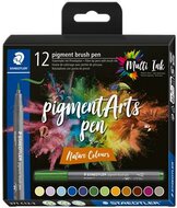 Ecsetirón készlet, STAEDTLER "Pigment brush 371", 12 különböző természeti szín, (12 db)