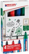 Flipchart marker készlet, 1,5-3 mm, kúpos, EDDING "380", 4 különböző szín, (4 db)