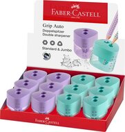 Hegyező display, kétlyukú, FABER-CASTELL, "Grip Auto", vegyes pasztell színek, (12 db)