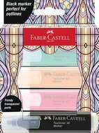 Szövegkiemelő készlet, FABER-CASTELL "Glassy", 3 különböző pasztell szín + fekete, (4 db)