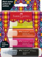 Szövegkiemelő készlet, FABER-CASTELL "Glassy", 3 különböző neon szín + fekete, (4 db)