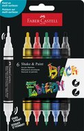 Dekormarker készlet, 1,0/3,0 mm, kétvégű, akril, FABER-CASTELL "Shake&Paint", 6 különböző szín, (6 db)