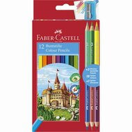 Színes ceruza készlet, hatszögletű, FABER-CASTELL, 12 különböző szín + 3 db bicolor ceruza, (15 db)