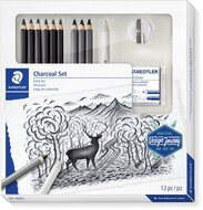 Grafit- és szénceruza készlet, kiegészítőkkel, 12 darabos, STAEDTLER "Mars® Lumograph® 100C", (12 db)
