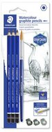 Grafitceruza készlet, akvarell, ecsettel, hatszögletű, STAEDTLER „Mars® Lumograph® aquarell 100A", 3 különböző keménység, (4 db)