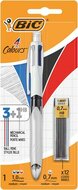 Golyóstoll, háromszínű, nyomósirónnal egyben, BIC "4 Colours" + grafitbél, (2 db)