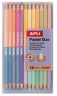 Színes ceruza készlet, kétvégű, háromszögletű, APLI "Pastel Duo", 24 különböző pasztel szín, (12 db)