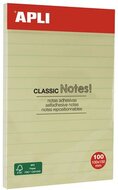 Öntapadó jegyzettömb, vonalas, 100x150 mm, 100 lap, APLI "Classic", sárga, (100 lap)