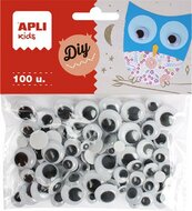 Öntapadó mozgó szem, kör, APLI "Creative", fekete-fehér, (100 db)