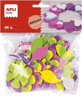 Moosgumi, öntapadó, glitteres, virágok, APLI Kids "Eva Sheets", vegyes színek, (48 db)