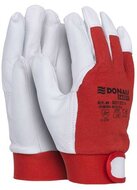 Védőkesztyű, kecskebőr, DONAU "Safety", 8/M méret, fehér-piros