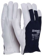 Védőkesztyű, kecskebőr, DONAU "Safety", 9/L méret, fehér-tengerészkék
