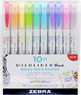 Ecsetirón készlet, 0,5/0,7 mm, kétvégű, ZEBRA "Mildliner Brush&Marker", 10 különböző szín, (10 db)