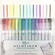Szövegkiemelő készlet, 1,4/4 mm, kétvégű, ZEBRA "Mildliner Highlighter", 15 különböző szín, (15 db)