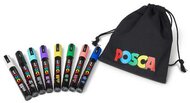 Dekormarker készlet, 1,8-2,5 mm, UNI "Posca Pouch PC-5M", 8 különböző szín, tartóval, (8 db)
