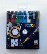Dekormarker készlet, 0,9-1,3 mm, UNI "Posca PC-3M Holiday", 8 különböző szín, (8 db)